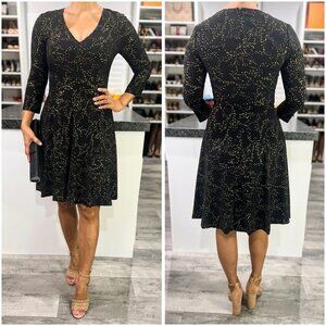 Hutch Anthropologie Black Gold Dotted A-Line Dress $325